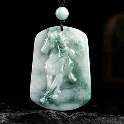 Buddha Stones Year of the Horse Jade Abundance Rope Necklace Pendant - Horse - image 0