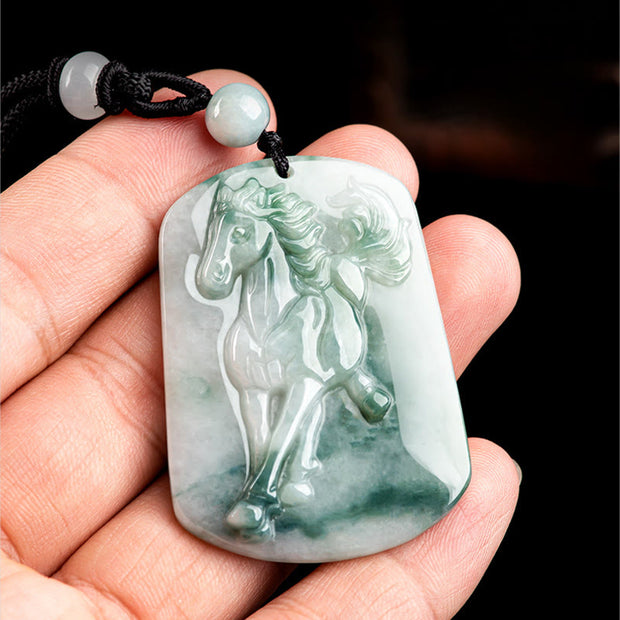 Buddha Stones Year of the Horse Jade Abundance Rope Necklace Pendant - image 3