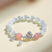 Buddha Stones Natural Cat's Eye Rose Quartz Crystal Year of the Horse Fu Character Love Bracelet - Cat's Eye Rose Quartz(Wrist Circumference 14-16cm) - image 1