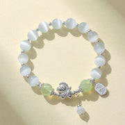 Buddha Stones Natural Cat's Eye Rose Quartz Crystal Year of the Horse Fu Character Love Bracelet - Cat's Eye Prehnite(Wrist Circumference 14-16cm) - image 12