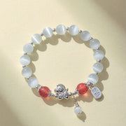 Buddha Stones Natural Cat's Eye Rose Quartz Crystal Year of the Horse Fu Character Love Bracelet - Cat's Eye Strawberry Quartz(Wrist Circumference 14-16cm) - image 6