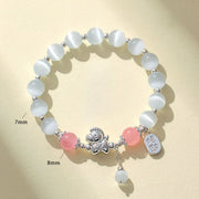 Buddha Stones Natural Cat's Eye Rose Quartz Crystal Year of the Horse Fu Character Love Bracelet - image 2