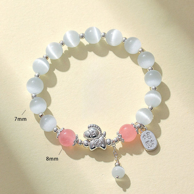 Buddha Stones Natural Cat's Eye Rose Quartz Crystal Year of the Horse Fu Character Love Bracelet - image 2