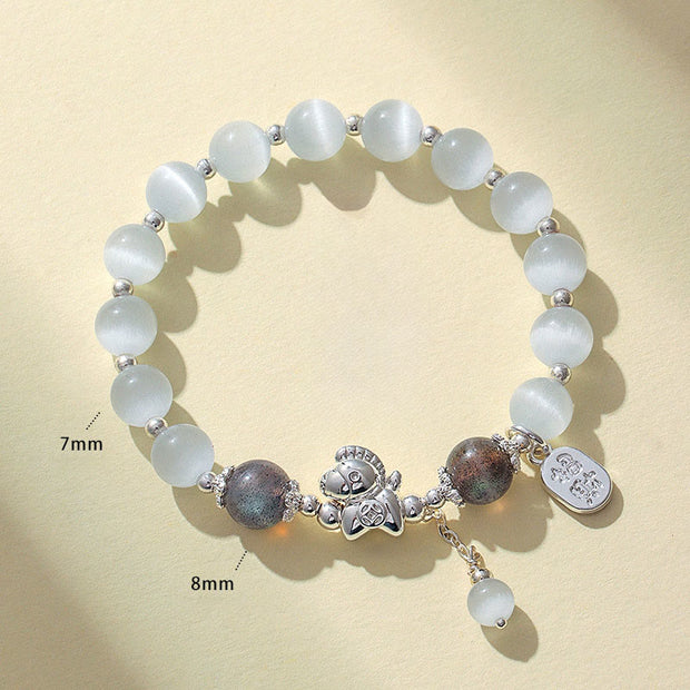 Buddha Stones Natural Cat's Eye Rose Quartz Crystal Year of the Horse Fu Character Love Bracelet - image 16