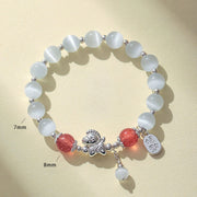 Buddha Stones Natural Cat's Eye Rose Quartz Crystal Year of the Horse Fu Character Love Bracelet - image 8