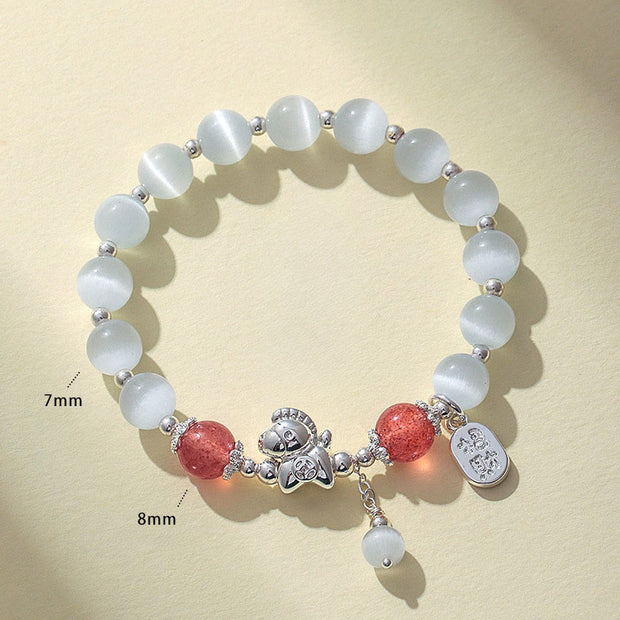Buddha Stones Natural Cat's Eye Rose Quartz Crystal Year of the Horse Fu Character Love Bracelet - image 8