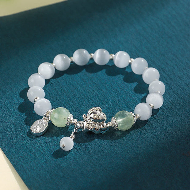 Buddha Stones Natural Cat's Eye Rose Quartz Crystal Year of the Horse Fu Character Love Bracelet - image 10