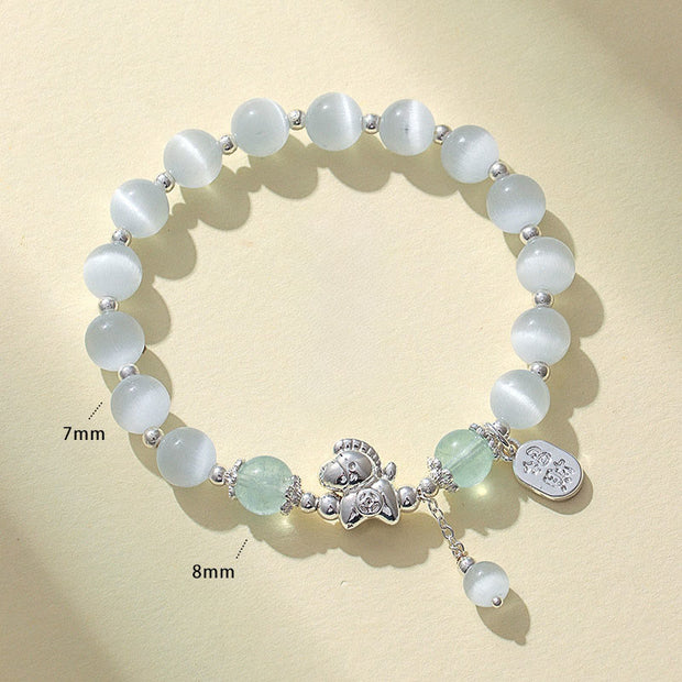 Buddha Stones Natural Cat's Eye Rose Quartz Crystal Year of the Horse Fu Character Love Bracelet - image 11