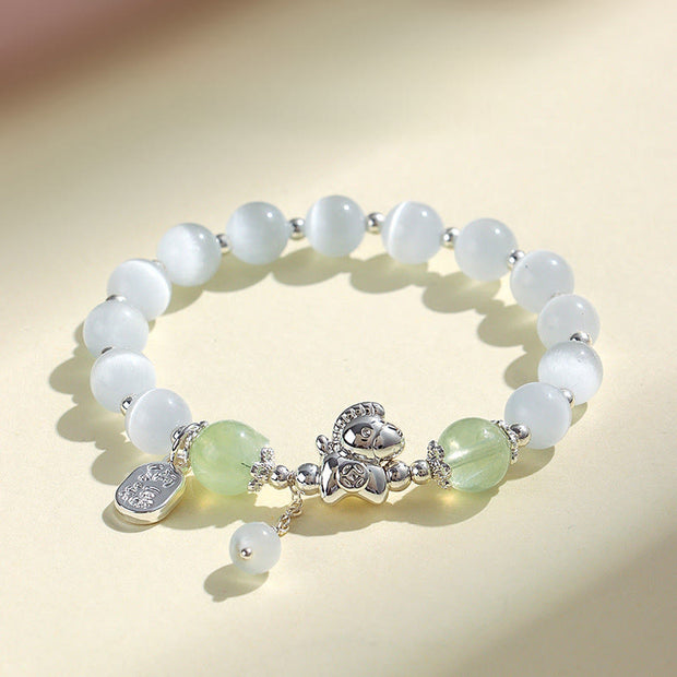 Buddha Stones Natural Cat's Eye Rose Quartz Crystal Year of the Horse Fu Character Love Bracelet - image 13