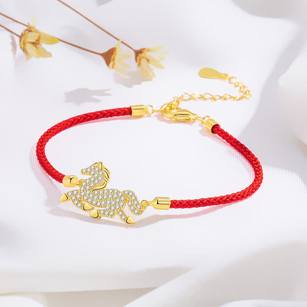 Buddha Stones 925 Sterling Silver Chinese Zodiac Year of the Horse Charm Red String Luck Bracelet - Horse(Wrist Circumference 14-18cm) - image 0