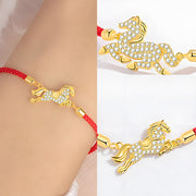 Buddha Stones 925 Sterling Silver Plated 18k Gold Red String Year Of The Horse Strength Bracelet - image 6