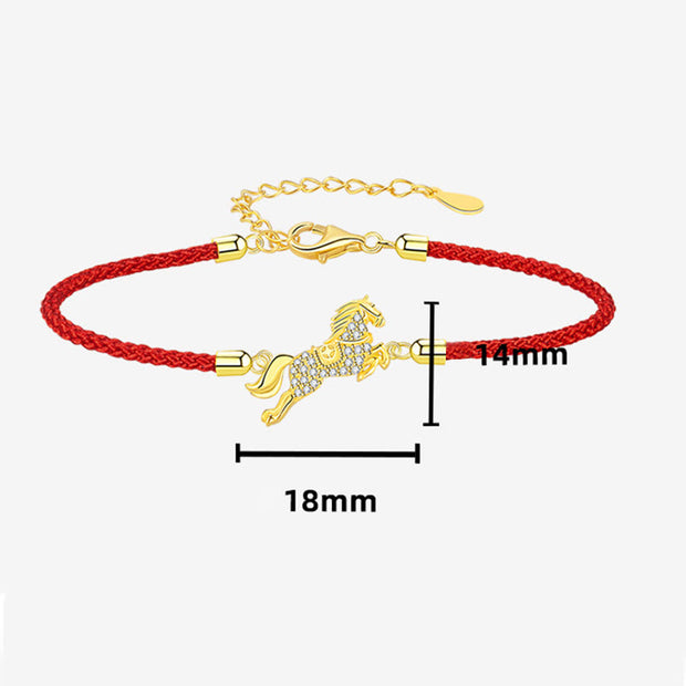 Buddha Stones 925 Sterling Silver Plated 18K Gold Chinese Zodiac Year of the Horse Red String Luck Bracelet - image 2