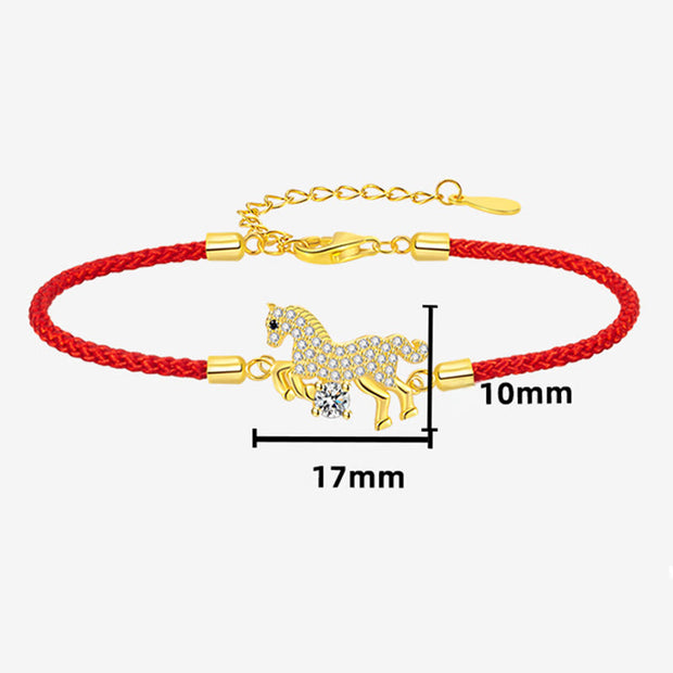 Buddha Stones 925 Sterling Silver Golden Horse Charm Red String Luck Adjustable Bracelet - image 3