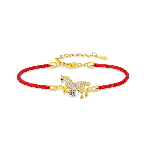 Buddha Stones 925 Sterling Silver Golden Horse Charm Red String Luck Adjustable Bracelet - image 4