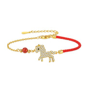 Buddha Stones 925 Sterling Silver Plated 18K Gold Horse Charm Red String Strength Braided Bracelet - image 4