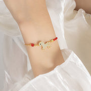 Buddha Stones 925 Sterling Silver Plated 18K Gold Horse Charm Red String Strength Braided Bracelet - image 5