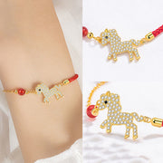 Buddha Stones 925 Sterling Silver Plated 18K Gold Horse Charm Red String Strength Braided Bracelet - image 6