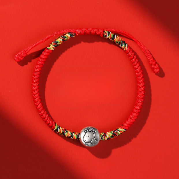 Buddha Stones 999 Sterling Silver Chinese Zodiac Horse Charm Red String Strength Braided Bracelet - Goat Red String - image 21