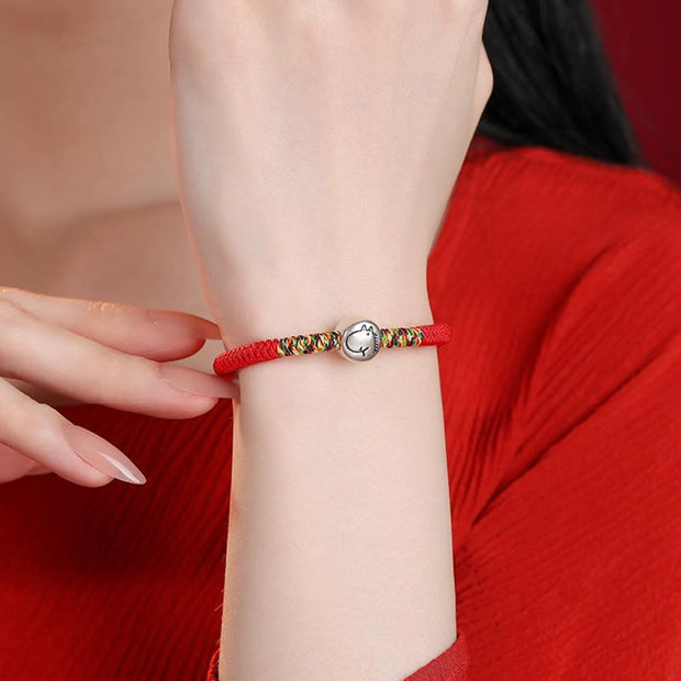 Buddha Stones 999 Sterling Silver Chinese Zodiac Horse Charm Red String Strength Braided Bracelet - image 5