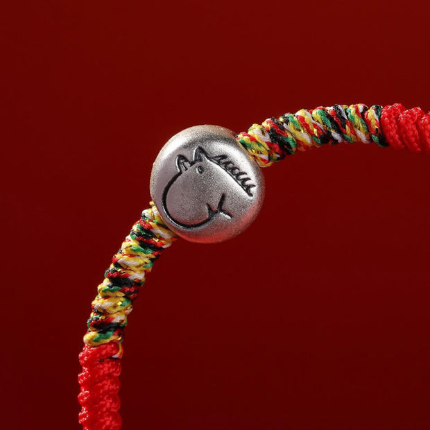 Buddha Stones 999 Sterling Silver Chinese Zodiac Horse Charm Red String Strength Braided Bracelet - image 3