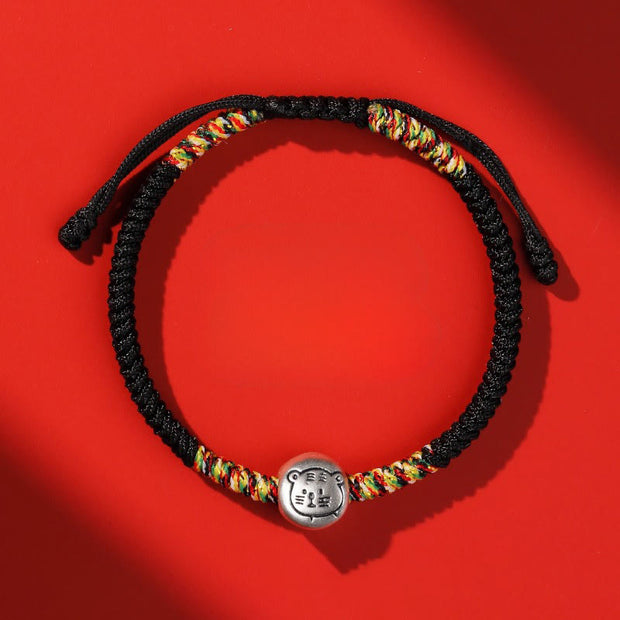 Buddha Stones 999 Sterling Silver Chinese Zodiac Horse Charm Red String Strength Braided Bracelet - Tiger Black String - image 29