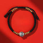 Buddha Stones 999 Sterling Silver Chinese Zodiac Horse Charm Red String Strength Braided Bracelet - Dog Black String - image 37
