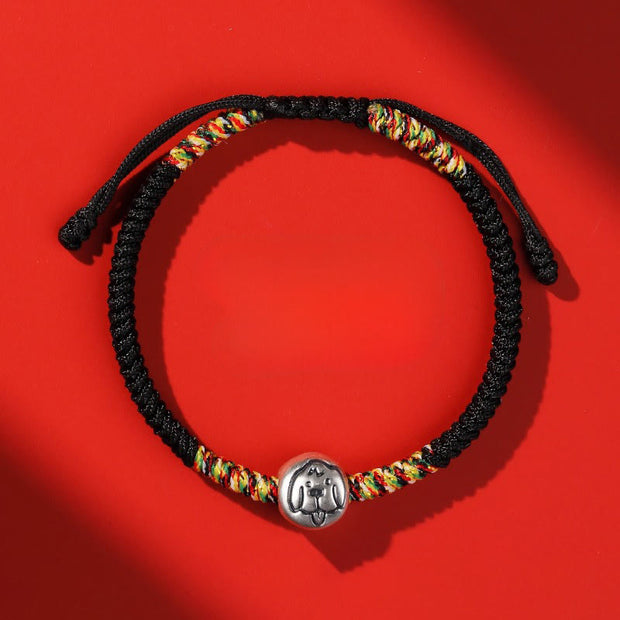 Buddha Stones 999 Sterling Silver Chinese Zodiac Horse Charm Red String Strength Braided Bracelet - Dog Black String - image 37