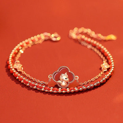 Buddha Stones 925 Sterling Silver Horse Four Leaf Clover Red Agate Hetian Jade Confidence Bracelet - Red Agate(Wrist Circumference: 14-18cm) - image 0