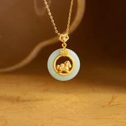 Buddha Stones 925 Sterling Silver Horse Hetian Jade Peace Buckle Fu Character Luck Necklace Pendant - Jade(Prosperity♥Abundance) - image 0