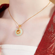 Buddha Stones 925 Sterling Silver Horse Hetian Jade Peace Buckle Fu Character Luck Necklace Pendant - image 12