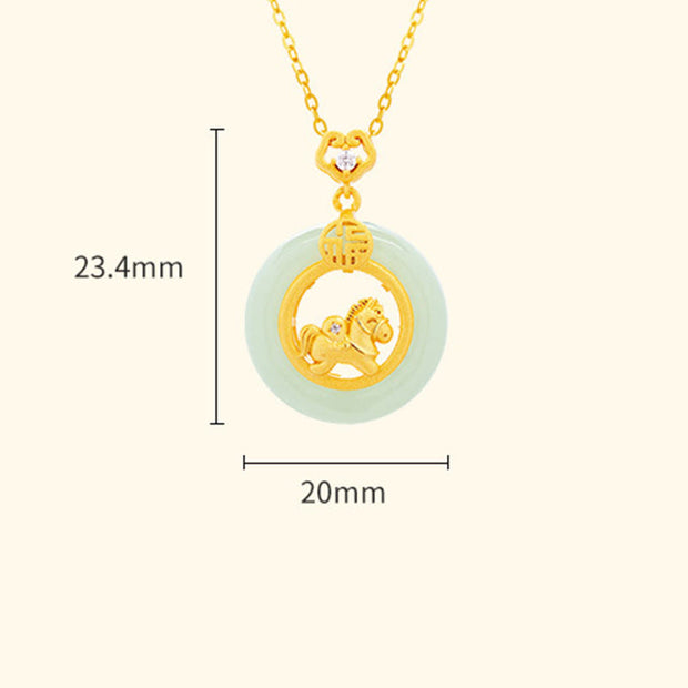 Buddha Stones 925 Sterling Silver Horse Hetian Jade Peace Buckle Fu Character Luck Necklace Pendant - image 4