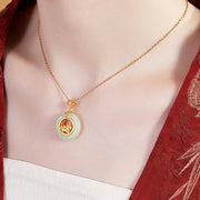 Buddha Stones 925 Sterling Silver Horse Hetian Jade Peace Buckle Fu Character Luck Necklace Pendant - image 11
