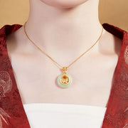 Buddha Stones 925 Sterling Silver Horse Hetian Jade Peace Buckle Fu Character Luck Necklace Pendant - image 10