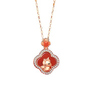 Buddha Stones 925 Sterling Silver Horse Charm Four Leaf Clover Red Agate Calm Necklace Pendant - image 3