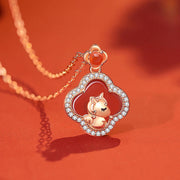 Buddha Stones 925 Sterling Silver Horse Charm Four Leaf Clover Red Agate Calm Necklace Pendant - image 1