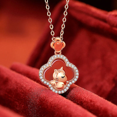 Buddha Stones 925 Sterling Silver Horse Charm Four Leaf Clover Red Agate Calm Necklace Pendant - Red Agate(Logical thinking ♥ Self-acceptance) - image 0
