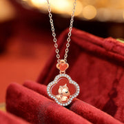 Buddha Stones 925 Sterling Silver Horse Charm Four Leaf Clover Red Agate Calm Necklace Pendant - image 2