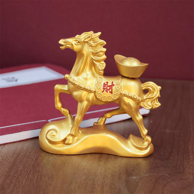 Buddha Stones Chinese Zodiac Horse Charm Prosperity Home Decoration - Horse Wealth Ingot(With Base) - image 0