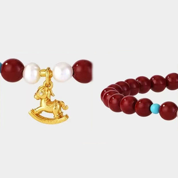 Buddha Stones Year of the Horse Natural Cinnabar Pearl Blessing Bracelet - image 10