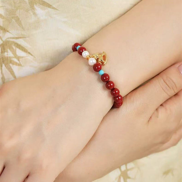 Buddha Stones Year of the Horse Natural Cinnabar Pearl Blessing Bracelet - image 2