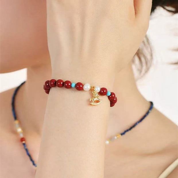 Buddha Stones Year of the Horse Natural Cinnabar Pearl Blessing Bracelet - image 5