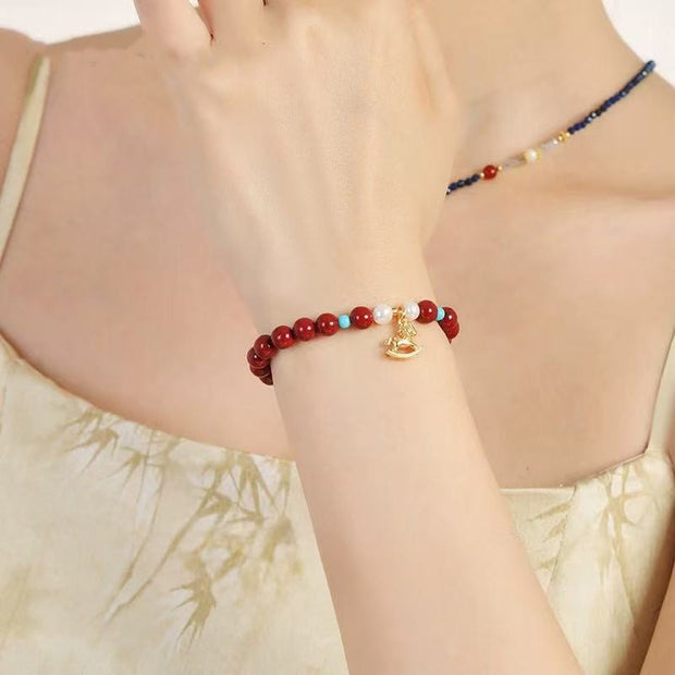 Buddha Stones Year of the Horse Natural Cinnabar Pearl Blessing Bracelet - image 3