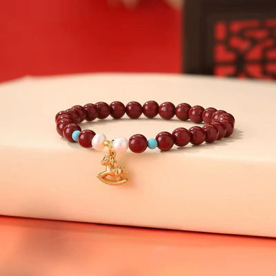 Buddha Stones Year of the Horse Natural Cinnabar Pearl Blessing Bracelet - Cinnabar(Wrist Circumference 14-16cm) - image 0