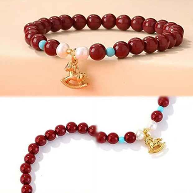 Buddha Stones Year of the Horse Natural Cinnabar Pearl Blessing Bracelet - image 6