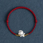 Buddha Stones Year of the Horse 999 Sterling Silver Luck String Braided Bracelet Anklet - Dark Red Anklet(Circumference 17-30cm) - image 0
