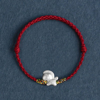 Buddha Stones Year of the Horse 999 Sterling Silver Luck String Braided Bracelet Anklet - Dark Red Anklet(Circumference 17-30cm) - image 0