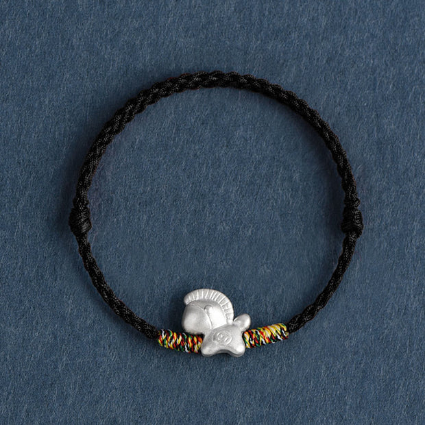 Buddha Stones Year of the Horse 999 Sterling Silver Luck String Braided Bracelet Anklet - Black Anklet(Circumference 17-30cm) - image 18