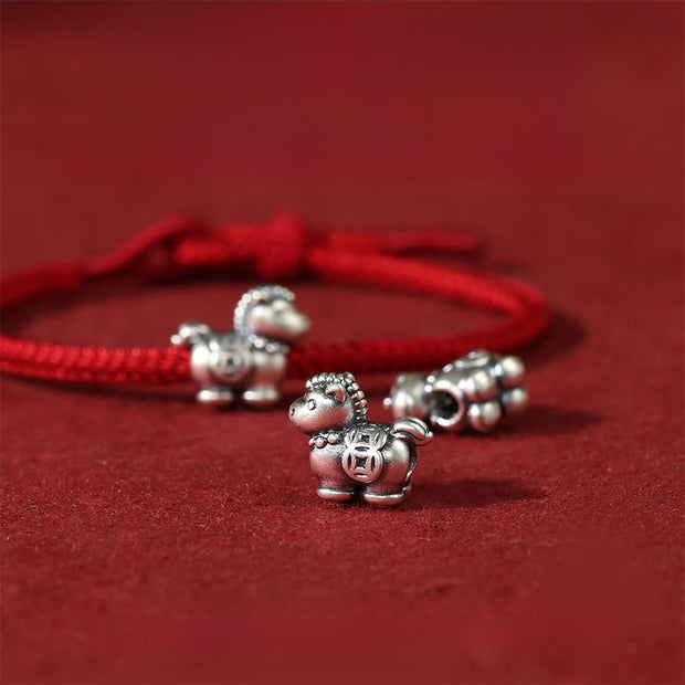 Buddha Stones Year of the Horse 999 Sterling Silver Red String Copper Coins Braided Luck Bracelet - image 3