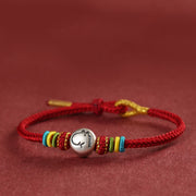 Buddha Stones Year of the Horse 999 Sterling Silver Red String Braided Faith Bracelet - Dark Red(Wrist Circumference 14-18cm) - image 0