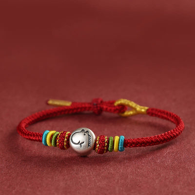 Buddha Stones Year of the Horse 999 Sterling Silver Red String Braided Faith Bracelet - Dark Red(Wrist Circumference 14-18cm) - image 0